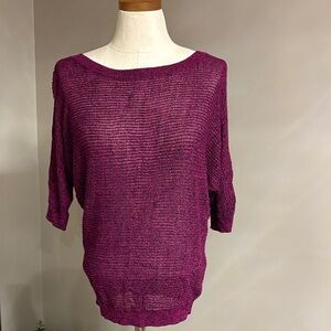Express Women's Heather Magenta Knit Sweater bat wing 1/2 sleeve ribbed size M